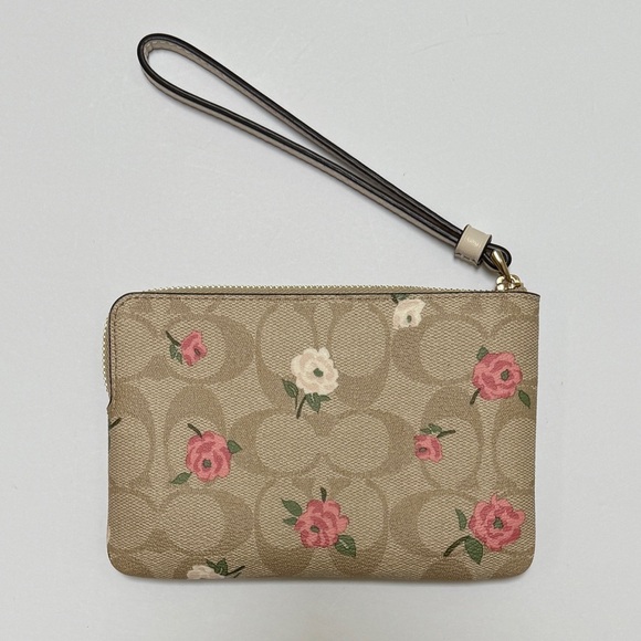 Coach Corner Zip Wristlet In Signature Canvas With Floral Print - Picture 5 of 7